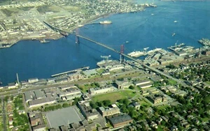 Postcard aerial view, Angus L McDonald Bridge Halifax, Nova Scotia, Canada - Picture 1 of 2