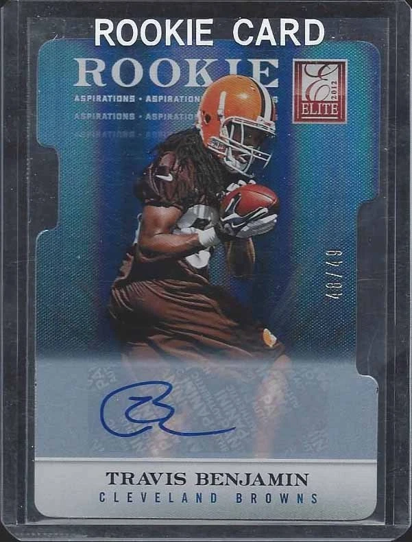 TRAVIS BENJAMIN 2012 DONRUSS ELITE ASPIRATIONS BLUE DIE CUT ROOKIE AUTO RC /49 - Image 1 of 1