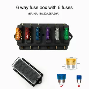 6-Way Circuit 12V 24V Fuse Box Car Blade Block Holder Auto Marine Boat 12V 24V - Picture 1 of 6