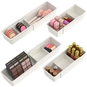 Plastic Drawer Organizers Set 4 Pack Desk Trays with Dividers Adjustable - Picture 1 of 8