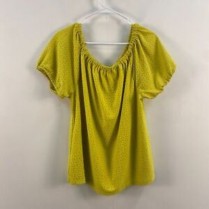 Lane Bryant Womens 14/16 Top Blouse Shirt Yellow Knit Short Off Sleeve Pullover