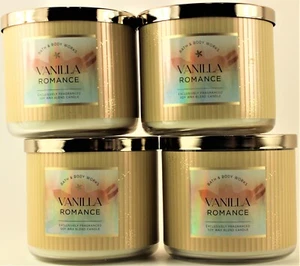 QTY 4 - Bath & Body Works White Barn VANILLA ROMANCE 3-Wick 14.5 Oz Candle - Picture 1 of 1