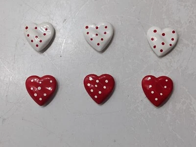 Lot Of 6 Heart Button Covers Unmarked Polkadot Red White Valentine's Day - Image 1 of 4