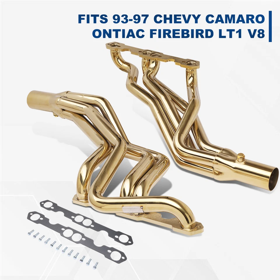 CABEZAL DE ESCAPE ACERO INOXIDABLE 304 DORADO PARA 93-97 CAMARO PONTIAC FIREBIRD LT1 V8 Foto 1 de 4