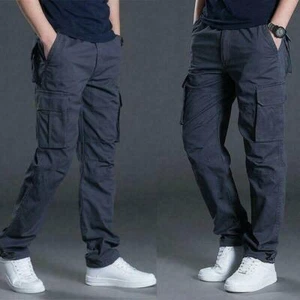 Fashion Men Pocket Long Straight Loose Fit Pants Casual Overalls Cargo Trousers - Picture 1 of 12