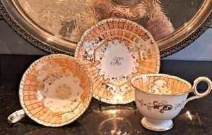 Elegant Antique Davenport Hand Painted & Gilded Tea, Coffee Cup & Saucer Trio - Picture 1 of 8
