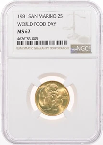 1981 2S NGC MS67 San Marino 2 Scudi World Food Day Gold AGW: 0.1769oz - Picture 1 of 3