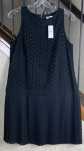 NWT Loft Black Eyelet Pleated Drop Waist Lined Dress Women’s 4 - Picture 1 of 6