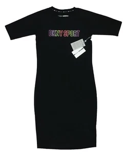 DKNY Sport Solid Color Ombre Logo Short Sleeve Athletic Women's Dress NWT Black - Picture 1 of 2