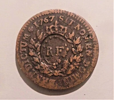 Faench Colonial coin Sou 1767 Counterstamp RF - Image 1 of 2