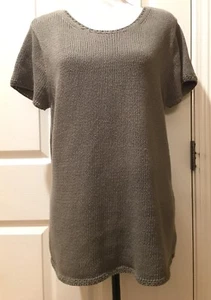 Eddie Bauer Women’s LARGE Scoopneck Knit Sweater Short Sleeve Loose Gray  - Picture 1 of 12