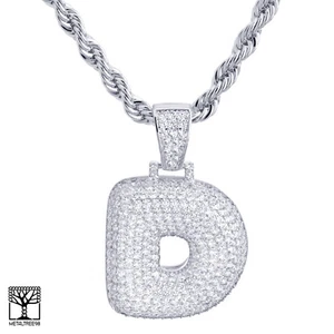 Collar de cadena personalizado de 24" enchapado en plata inicial helado letra burbuja D - Imagen 1 de 4