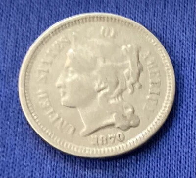 1870 United States Nickel Three-Cent Piece Very Fine Condition - Image 1 of 4
