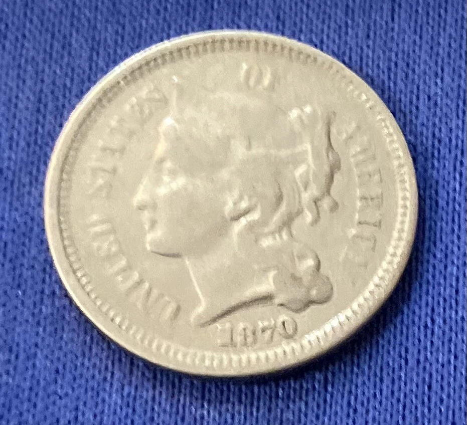1870 United States Nickel Three-Cent Piece Very Fine Condition - Image 1 of 4