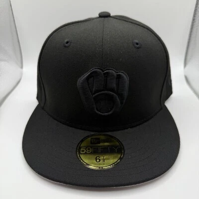 Gorra ajustada New Era 59FIFTY Milwaukee Brewers paquete de colores negros lisos talla 6 7/8 Foto 1 de 4