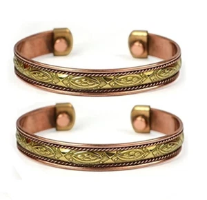 2 Pack Pure Copper Magnetic Bracelet Arthritis Pain Therapy Cuff Big Eyes - Picture 1 of 5