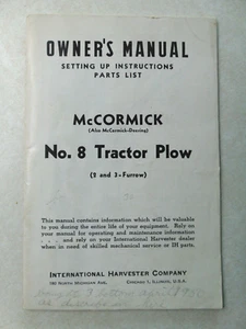 SBD49 McCormick International Harvester co No 8 Tractor Plow Owners Manual parts - Picture 1 of 8