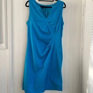 SPENCE aqua blue sleeveless V-neck sheath dress with waist gathers size 10 - Picture 1 of 12