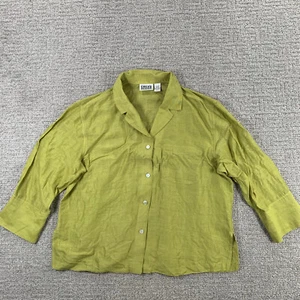 Chicos Designs Shirt 1 Medium Green Linen Silk Button Up 3/4 Sleeves Top Womens - Picture 1 of 10