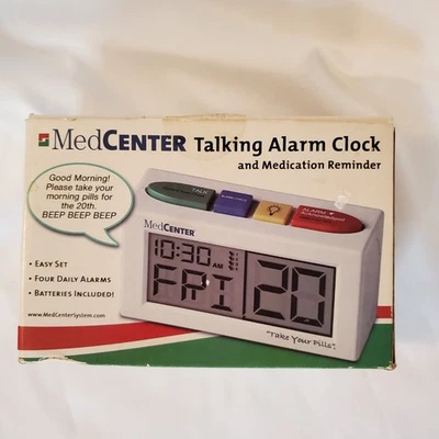 MEDCENTER MED CENTER TALKING ALARM CLOCK MEDICATION PILL REMINDER DIGITAL Tested - Image 1 of 4