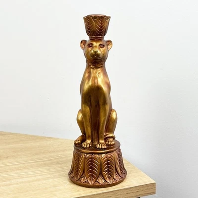Candle Stick Holder Leopard Ornament Statue Figurine Vintage Cat Gift Gold Decor - Image 1 of 4