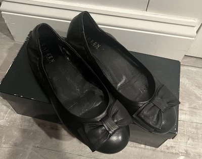 Lauren Ralph Lauren   Women's Black Leather Ballet Flats Size 8 In Box - Image 1 of 4