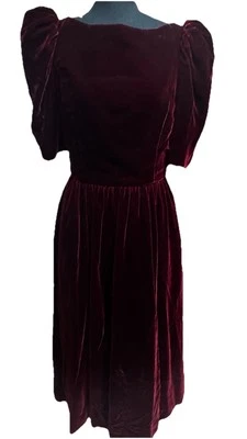 Vestido Vintage VICTOR COSTA para Neiman Marcus Cintura Caída Borgoña Terciopelo Talla S Foto 1 de 4