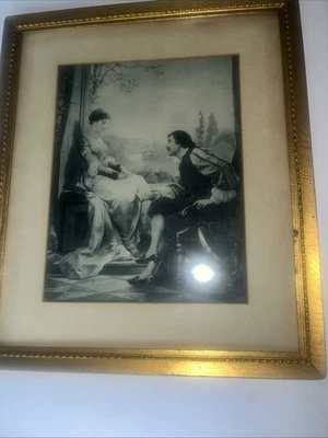 "Antigua impresión enmarcada por Carl Schweniger 'Poets Wooing' tamaño 15-1/2""x 18""" Foto 1 de 4