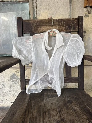 Vintage 1930s White Organza Cotton Puff Sleeve Blouse Ethereal Dress Top - Image 1 of 4