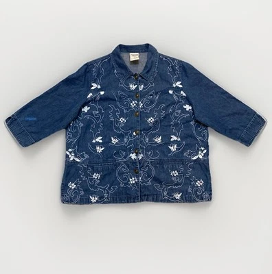 Allison Daley Petites VTG Blue Jacket Button Up Floral CottageCore Sz 16P C02 - Image 1 of 4