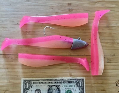 Boogey Man Bait Co 7” Swimbait 4 Oz Shad Head Jig Rockfish Lingcod UV Glow 4 Pk - Image 1 of 4