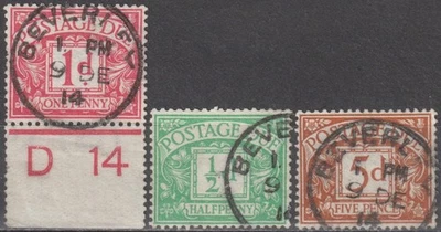 EDSROOM-21117 Great Britain J1-J2, J7 Used SON Dec 9, 1914 Beverley Cancels - Image 1 of 2