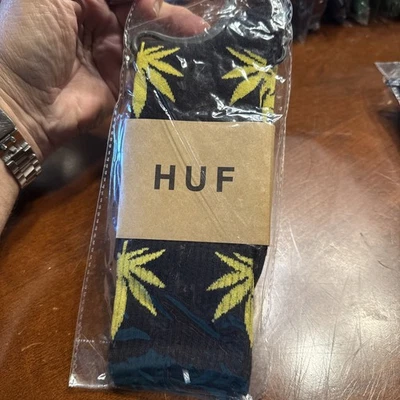 Calcetines Huf negros/amarillos marihuana hoja calcetines talla única para adultos nuevos con etiquetas Foto 1 de 4