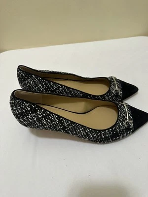 Talbots Mujer Punta Punta Horsebit Tweed Gatito Tacones Talla 10M Cuero Negro N61 Foto 1 de 4