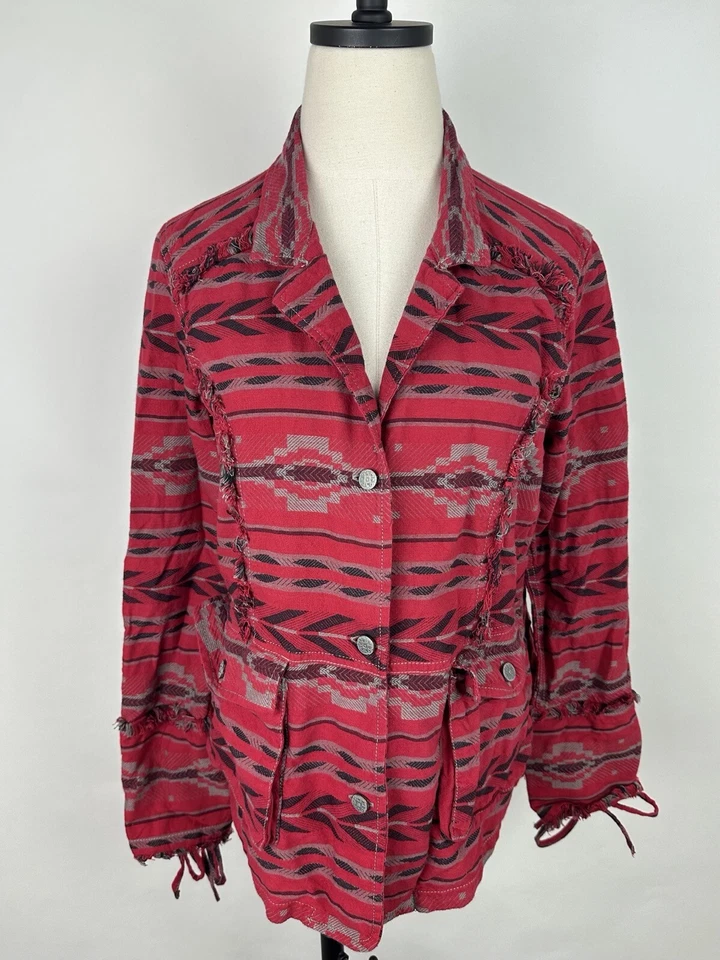 Chaqueta Ryan Michael Mujer Mediana Roja Suroeste Rayas Vaquera Rodeo Boho Foto 1 de 4