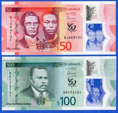 Jamaica Set 50 & 100 Dollars (2022/2023) P-96/97  New Polymer UNC Banknotes Foto 1 de 4