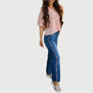 Driftwood Royce Straight Crop Jeans in Kaleidoscope Embroidery Size 26 Boho EUC - Picture 1 of 15