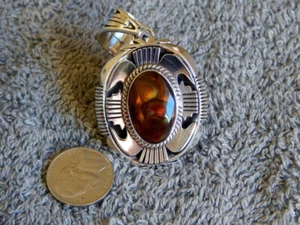 New Sterling Silver Fire Agate Pendant By Navajo Russel Sam - Picture 1 of 7