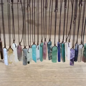 Unisex Healing Crystal Necklace Stone Slice Pendants Quartz Lapis Necklaces 1Pc - Picture 1 of 38