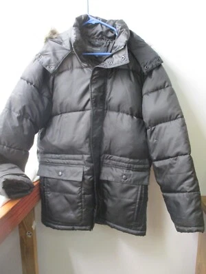 Perry Ellis Mens Med Puffer Black Detachable Hooded Faux Fur Jacket Coat Wellon - Image 1 of 4