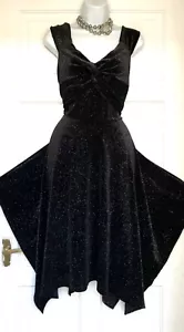 QUIZ RICH BLAVK SILVER GLITTERS HANDKERCHIEF HEM JERSEY PARTY DRESS SIZE 16 - Picture 1 of 7