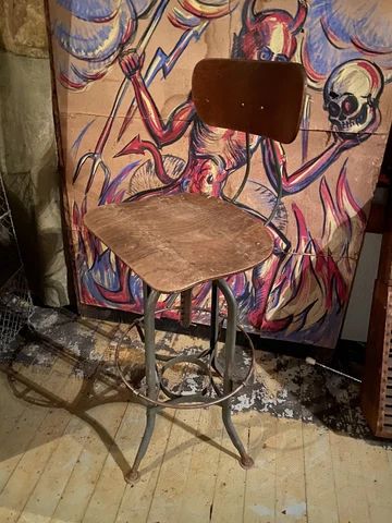 1940s Rare Industrial Vintage UHL STEEL Toledo Metal Bar DRAFTING Chair stool Cover