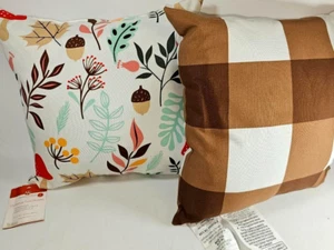Huntington Home Throw Pillows Set 2 Brown Buffalo Check Mushroom Indoor Outdoor - Picture 1 of 6