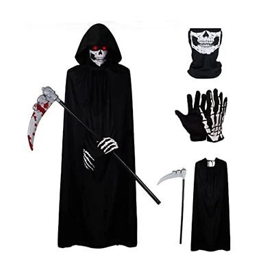 Halloween Grim Reaper Costume Scary Ghost Cosplay Props - Adult Size 4 Pcs Set - Image 1 of 4