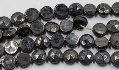 Antique Vintage Mourning Glass Hematite Faceted Flat Nailhead Beads 94pc C28-20 - Image 1 of 4