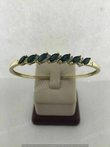 7 Ct Marquise Cut Blue Simulated Sapphire Bangle Bracelet 14k Yellow Gold Finish - Picture 1 of 8