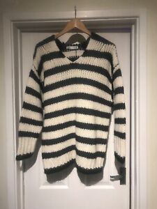 Zara - white and black stripe jumper with alpaca - size S - free p&p