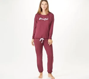Anybody Lush Jersey Winter Script Lounge PJ Set Mulbrry/Chrfull XXS Nuovo - Foto 1 di 1