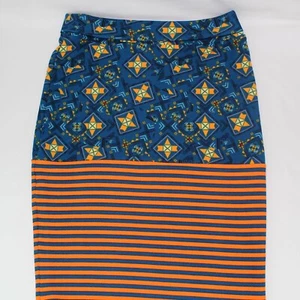 Falda Pequeña Recta LulaRoe Diseño Geométrico Rayas Azules y Naranja - Imagen 1 de 8