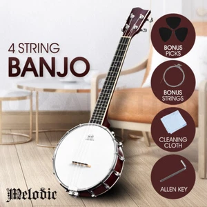 Melodic 4 String Banjo Beginner Music Instrument w / Picks 20 Frets 12 Brackets - Picture 1 of 12